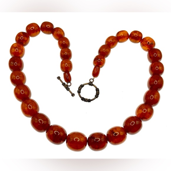 Vintage Gorgeous Amber Lucite Large Beaded Statement Necklace 24” - Picture 2 of 9